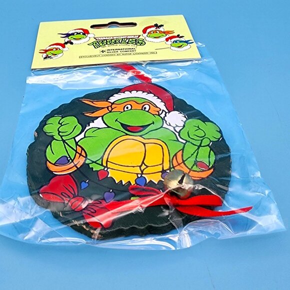 Vintage 1991 Teenage Mutant Ninja Turtles Michelangelo in Wreath wi/ Bell Christ - Picture 4 of 7